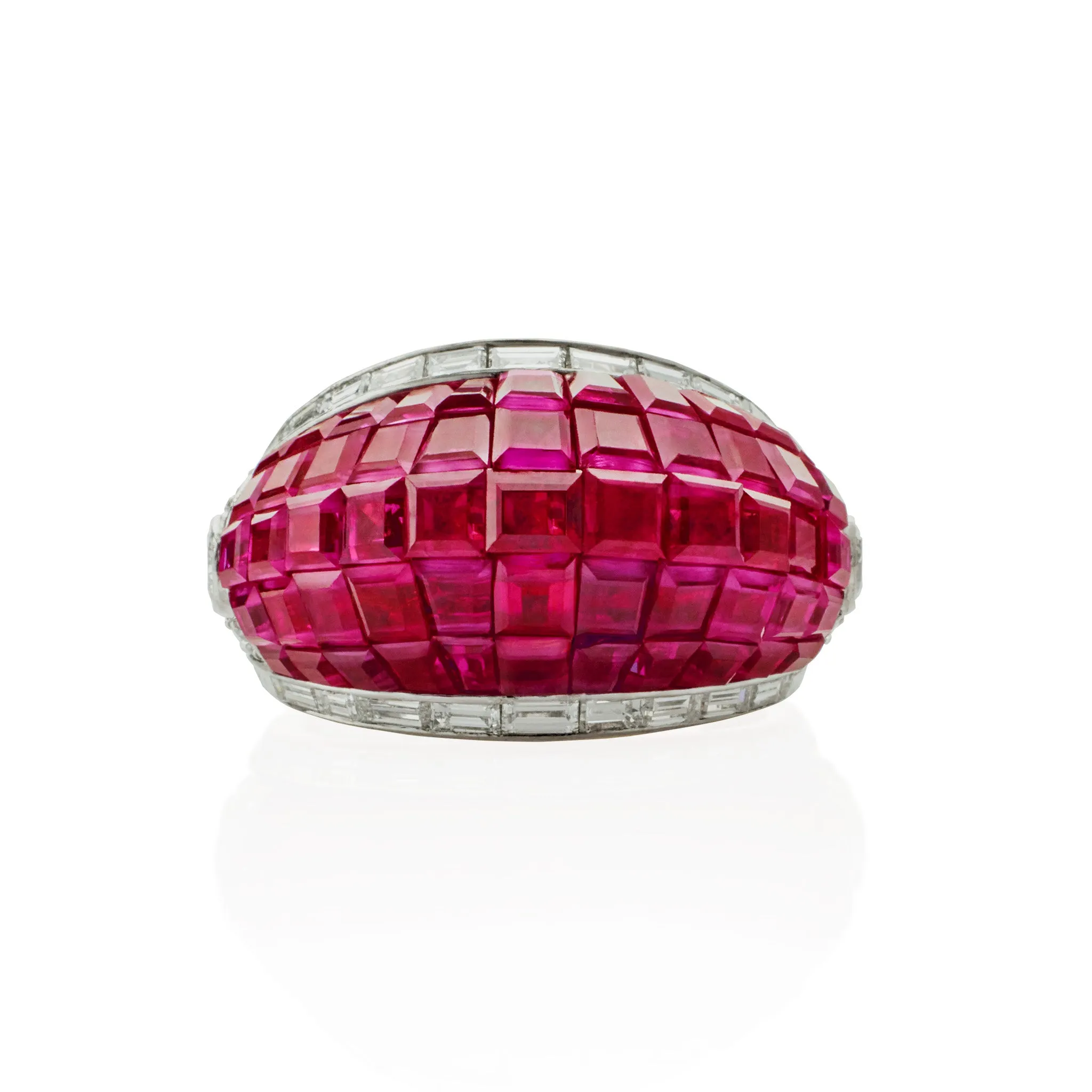 French Invisibly-Set Ruby and Diamond Bomb?? Ring
