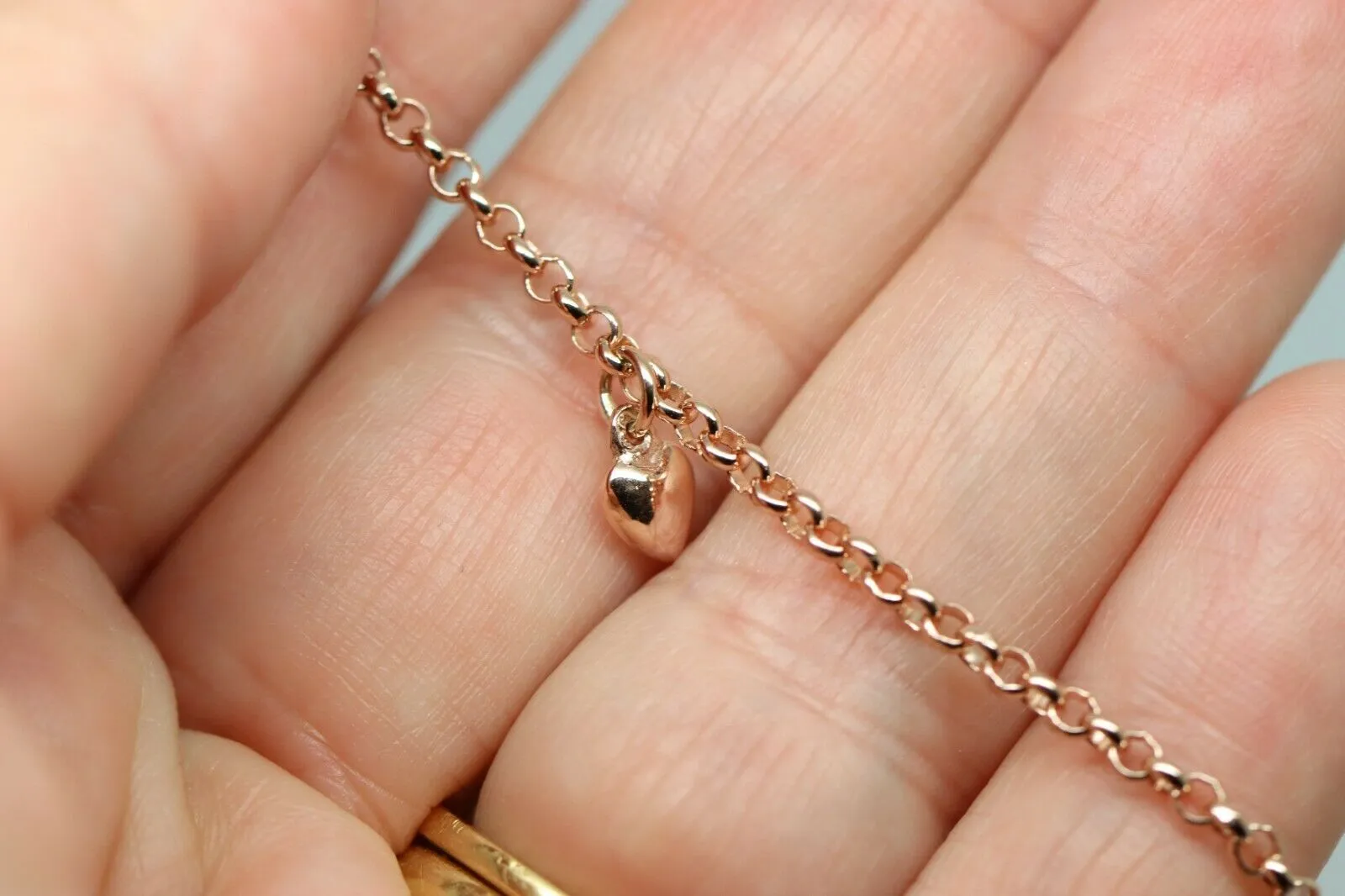 Genuine 9ct Solid Yellow or Rose Gold 25cm Belcher Anklet   3 heart charms