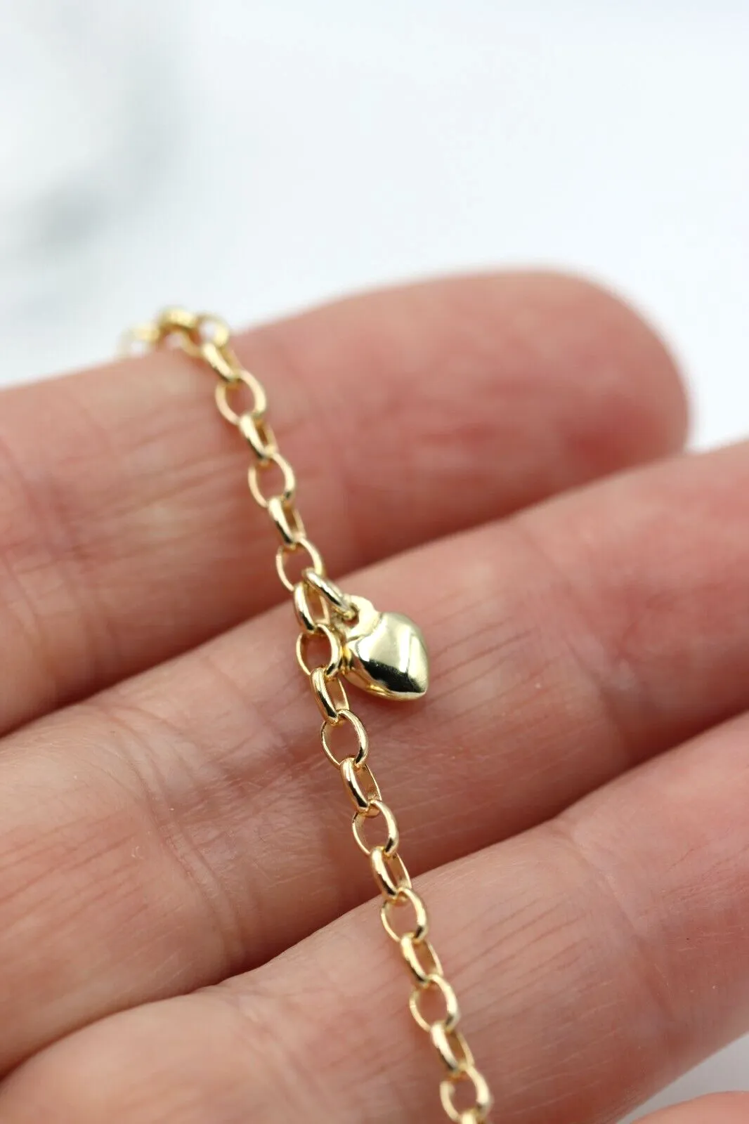 Genuine 9ct Solid Yellow or Rose Gold 25cm Belcher Anklet   3 heart charms