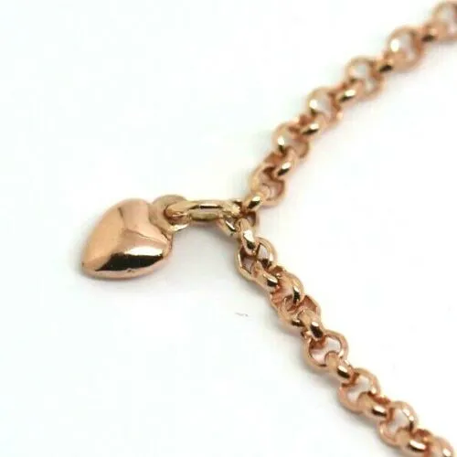 Genuine 9ct Solid Yellow or Rose Gold 25cm Belcher Anklet   3 heart charms