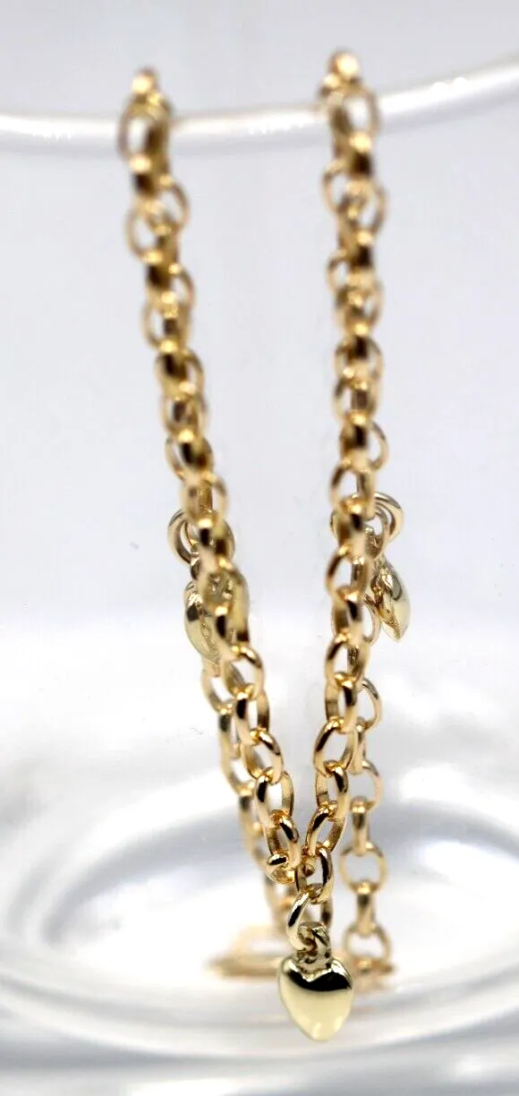 Genuine 9ct Solid Yellow or Rose Gold 25cm Belcher Anklet   3 heart charms