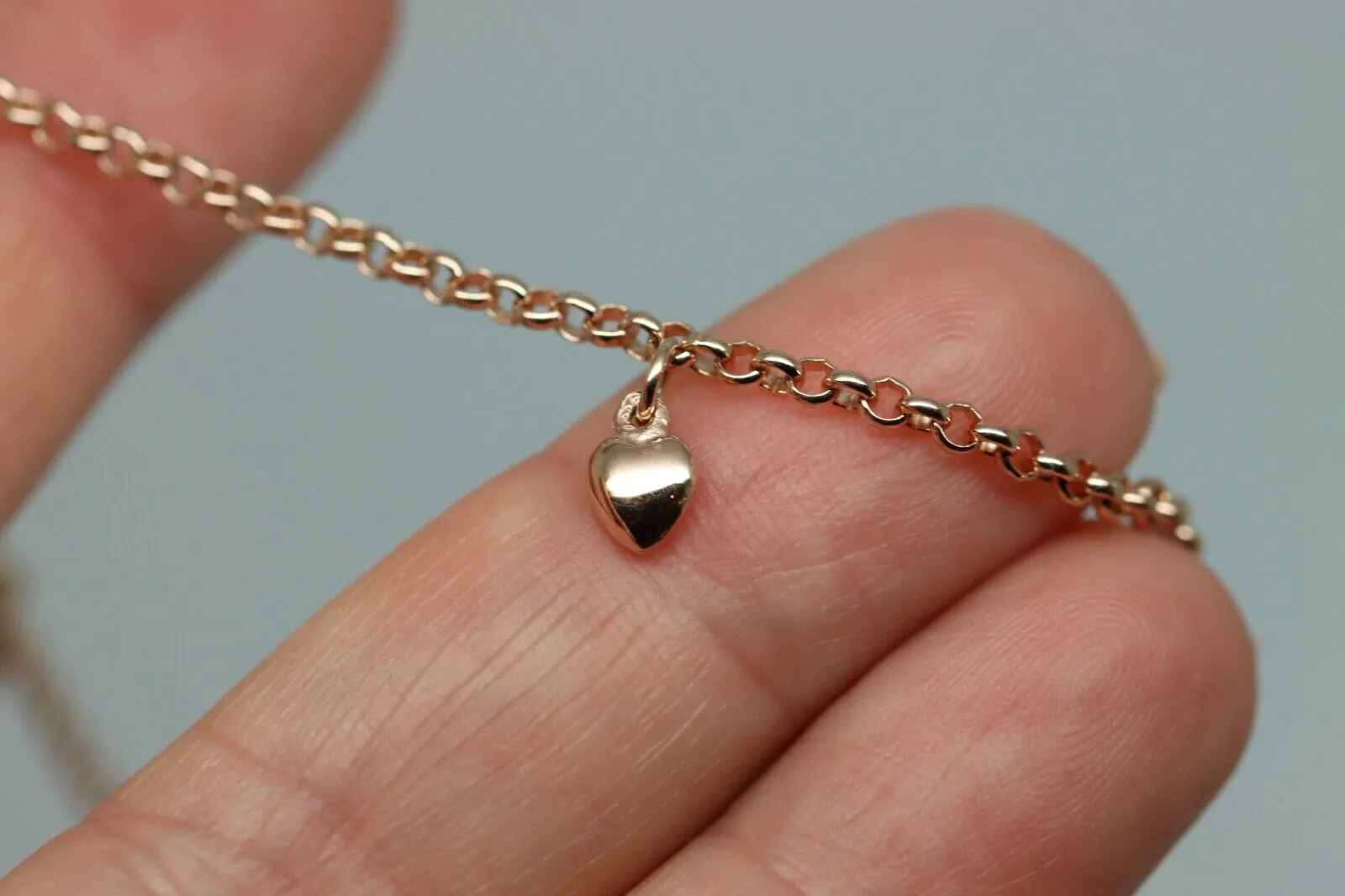 Genuine 9ct Solid Yellow or Rose Gold 25cm Belcher Anklet   3 heart charms