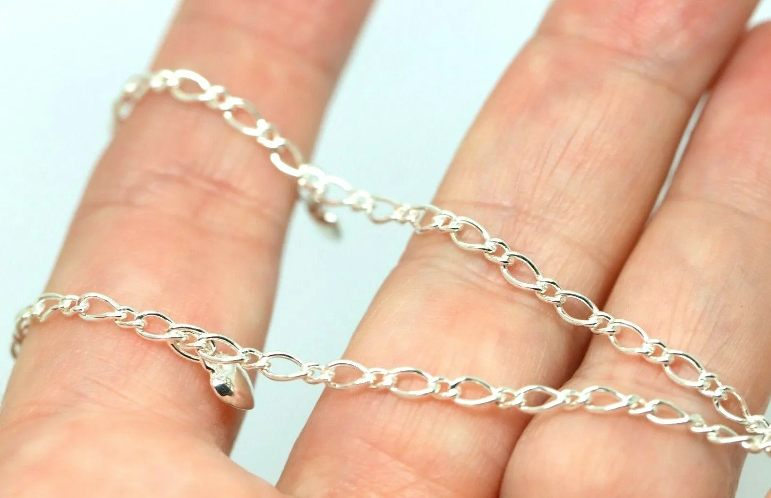 Genuine Sterling Silver 25cm Figaro Anklet   3 Charm Hearts