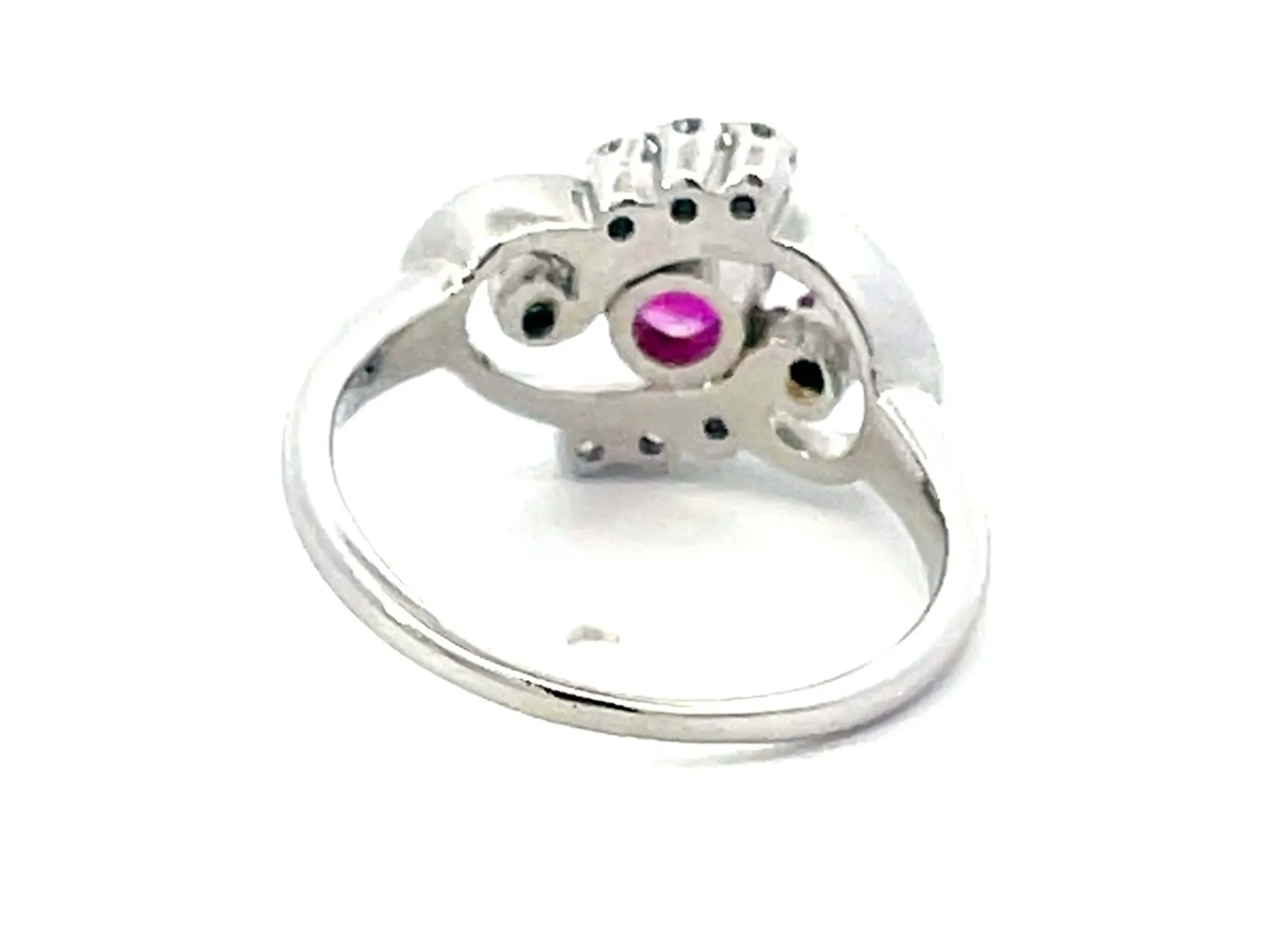 GIA Art Deco  Round Pink Sapphire and Diamond Ring in 18k White Gold
