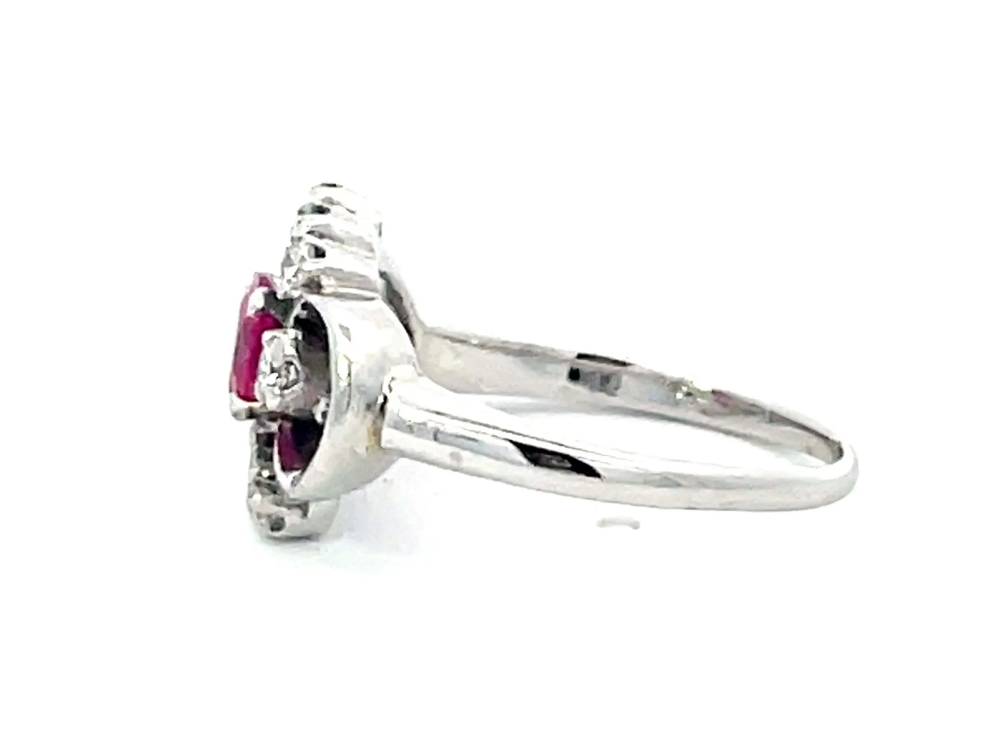 GIA Art Deco  Round Pink Sapphire and Diamond Ring in 18k White Gold