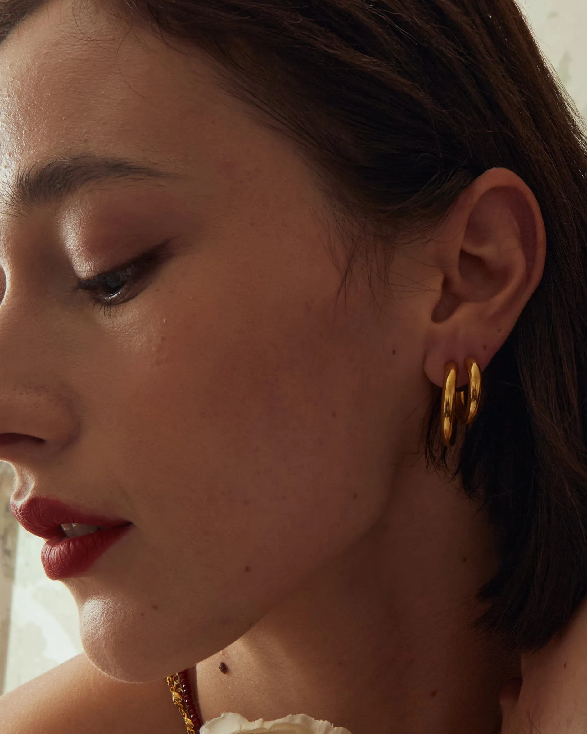 Gold Endless Hoop Earrings Set