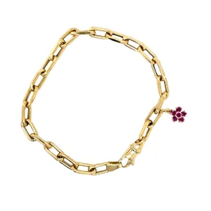 Gold Link Bracelet with Pink Sapphire Flower