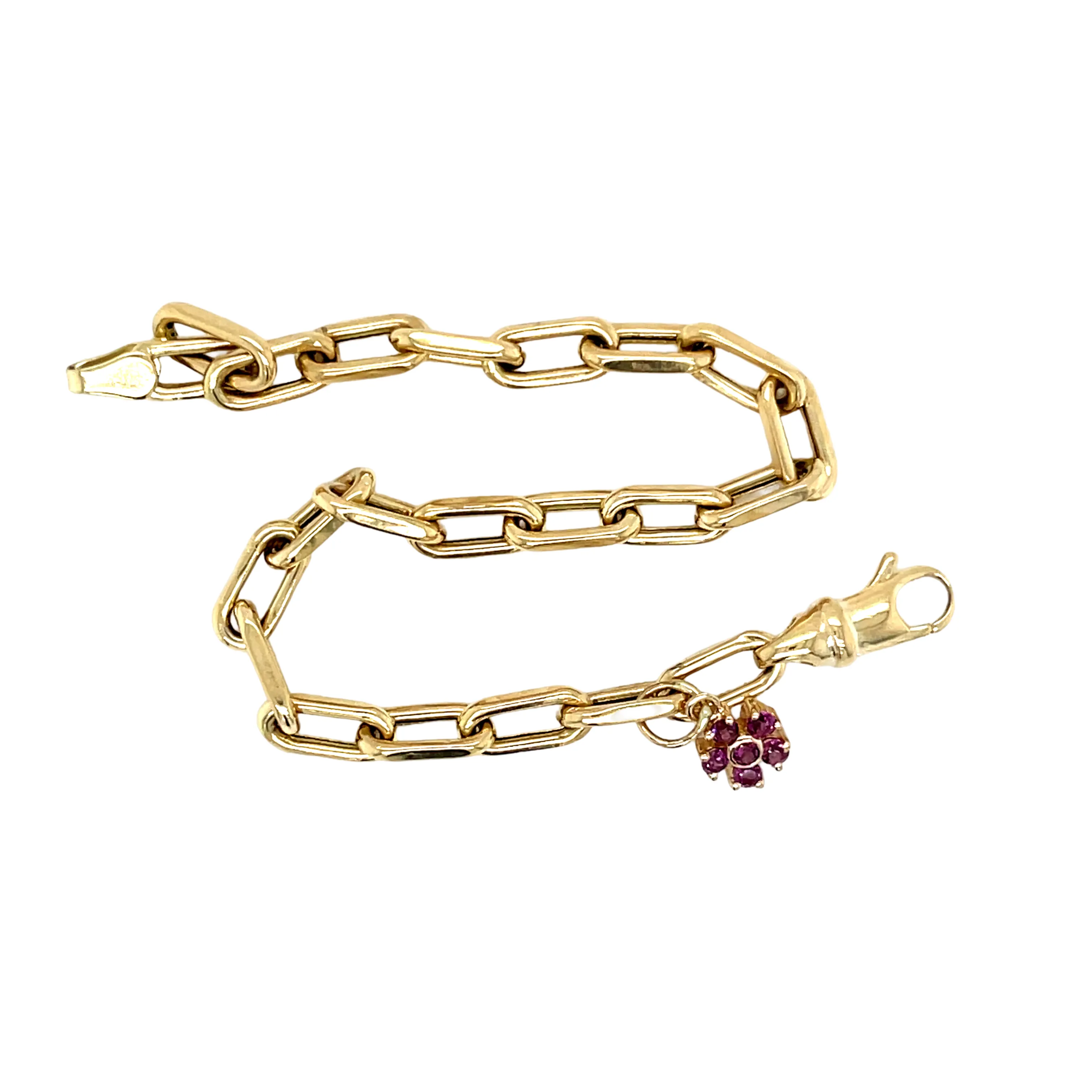 Gold Link Bracelet with Pink Sapphire Flower