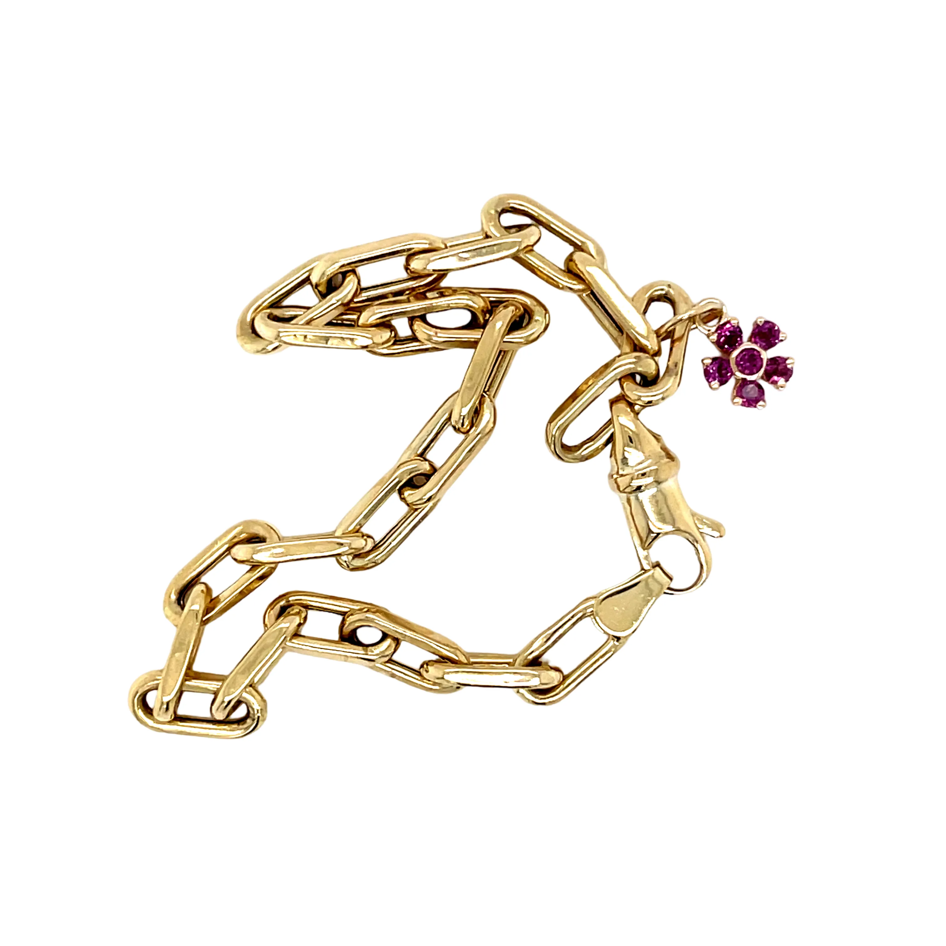 Gold Link Bracelet with Pink Sapphire Flower