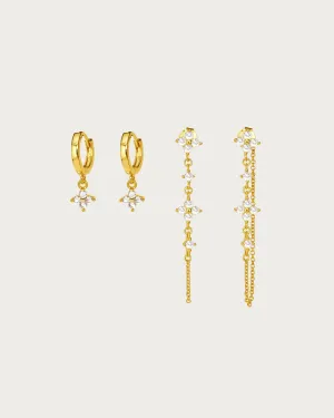 Gold Lucky Clover Earrings Set