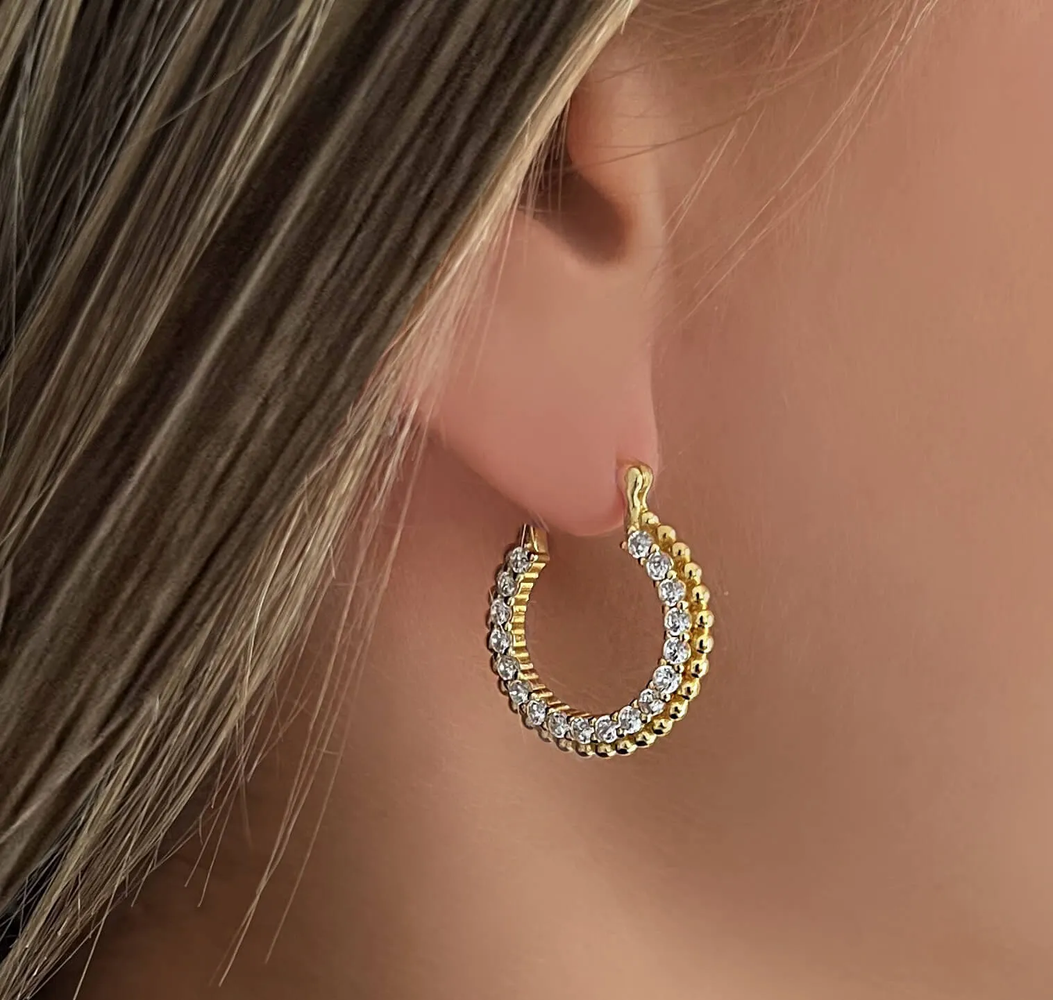 Gold-plated earrings 18k yellow gold assembled with zirconium oxide