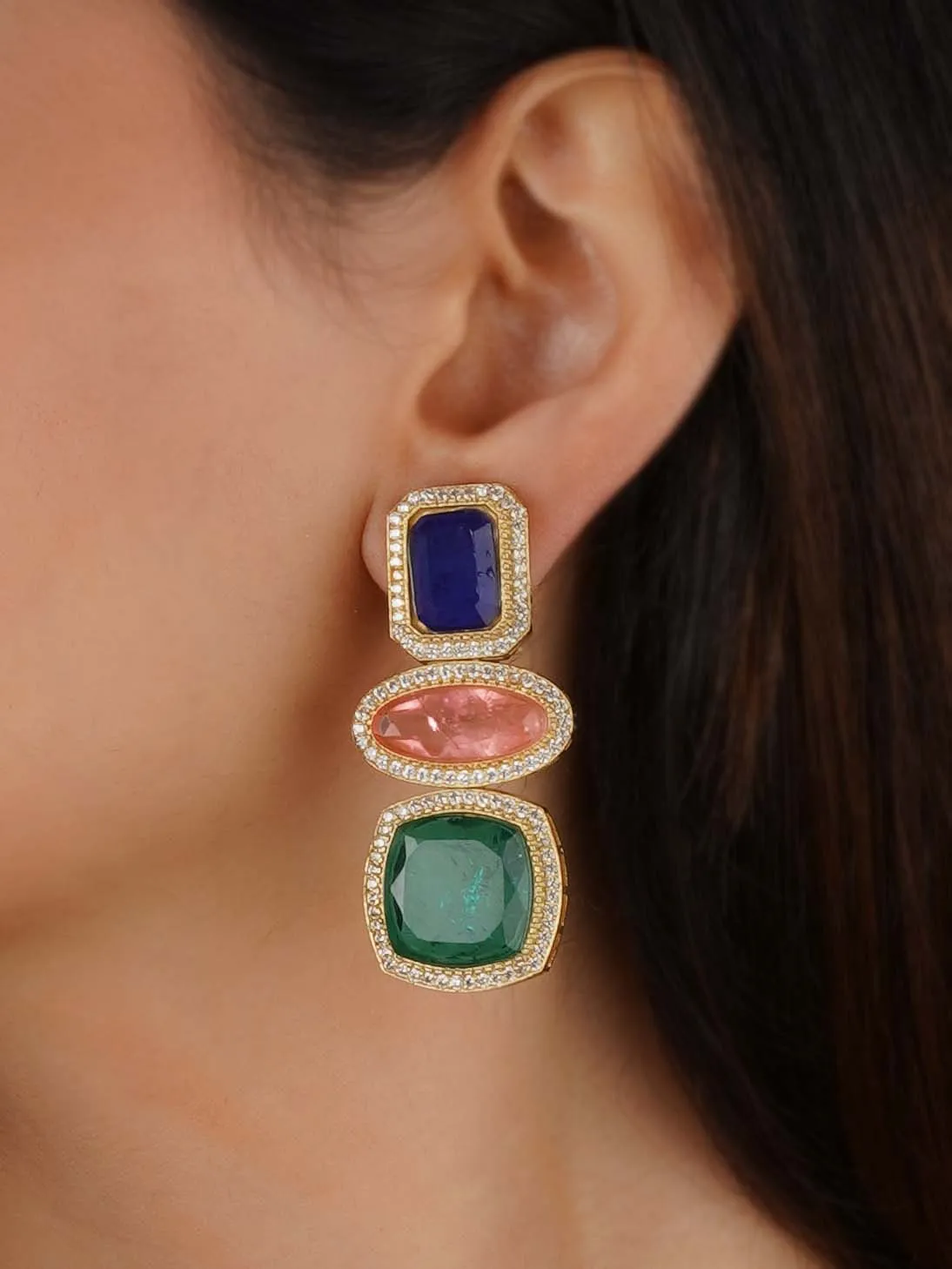 Gold Plated Faux Diamond Earrings - CZEAR562