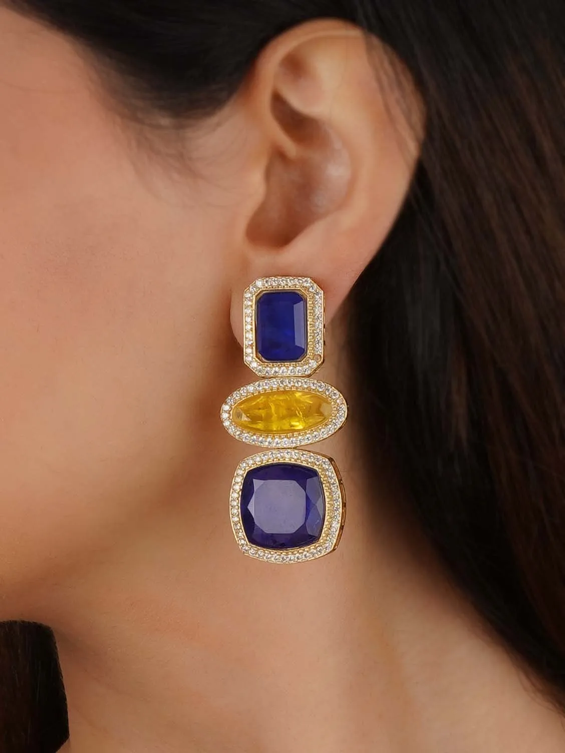 Gold Plated Faux Diamond Earrings - CZEAR562