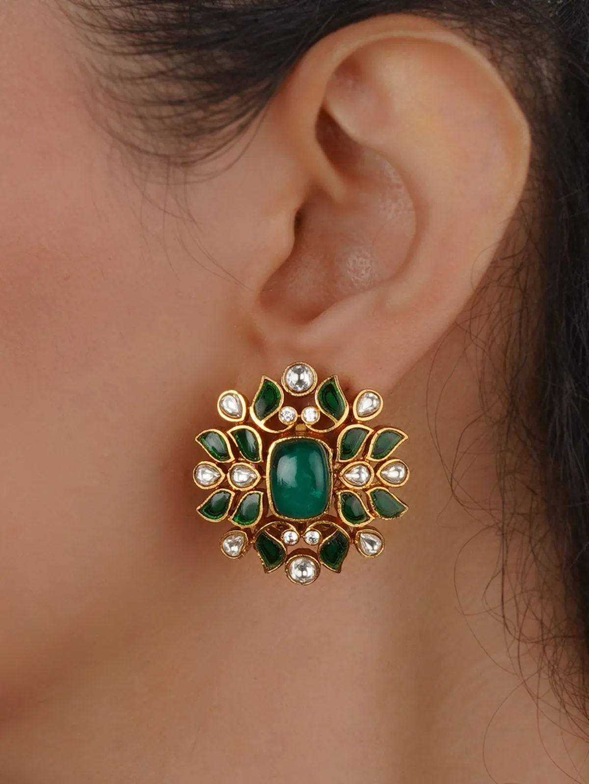 Gold Plated Faux Polki Earrings - PK-E118