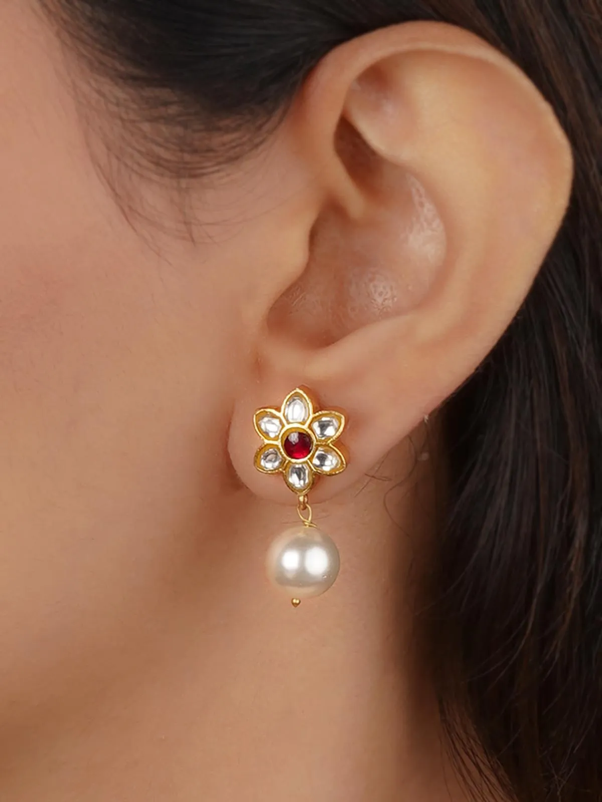Gold Plated Jadau Kundan Earrings - ME1373