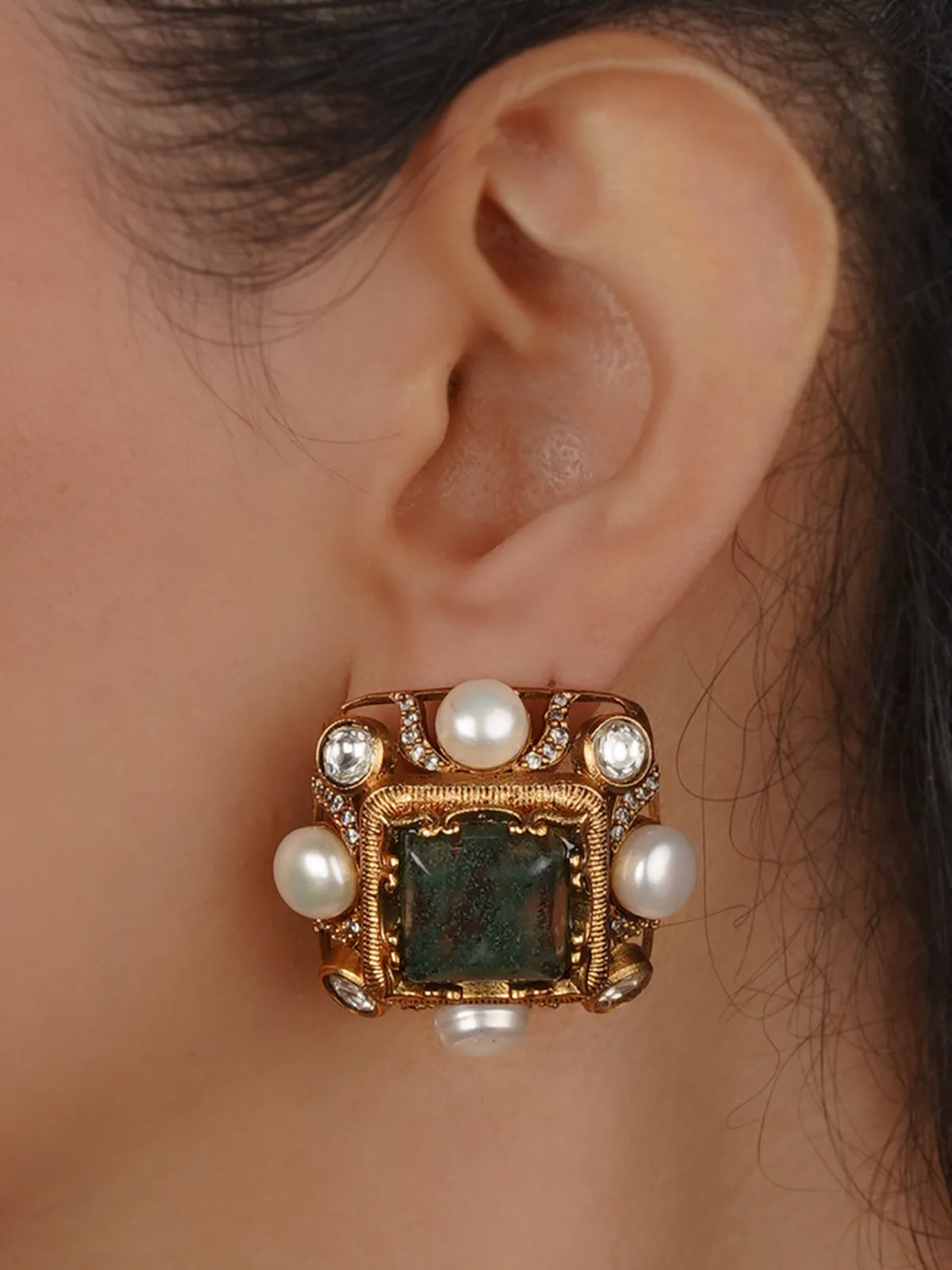 Gold Plated Navratna Earrings - NR-EAR2