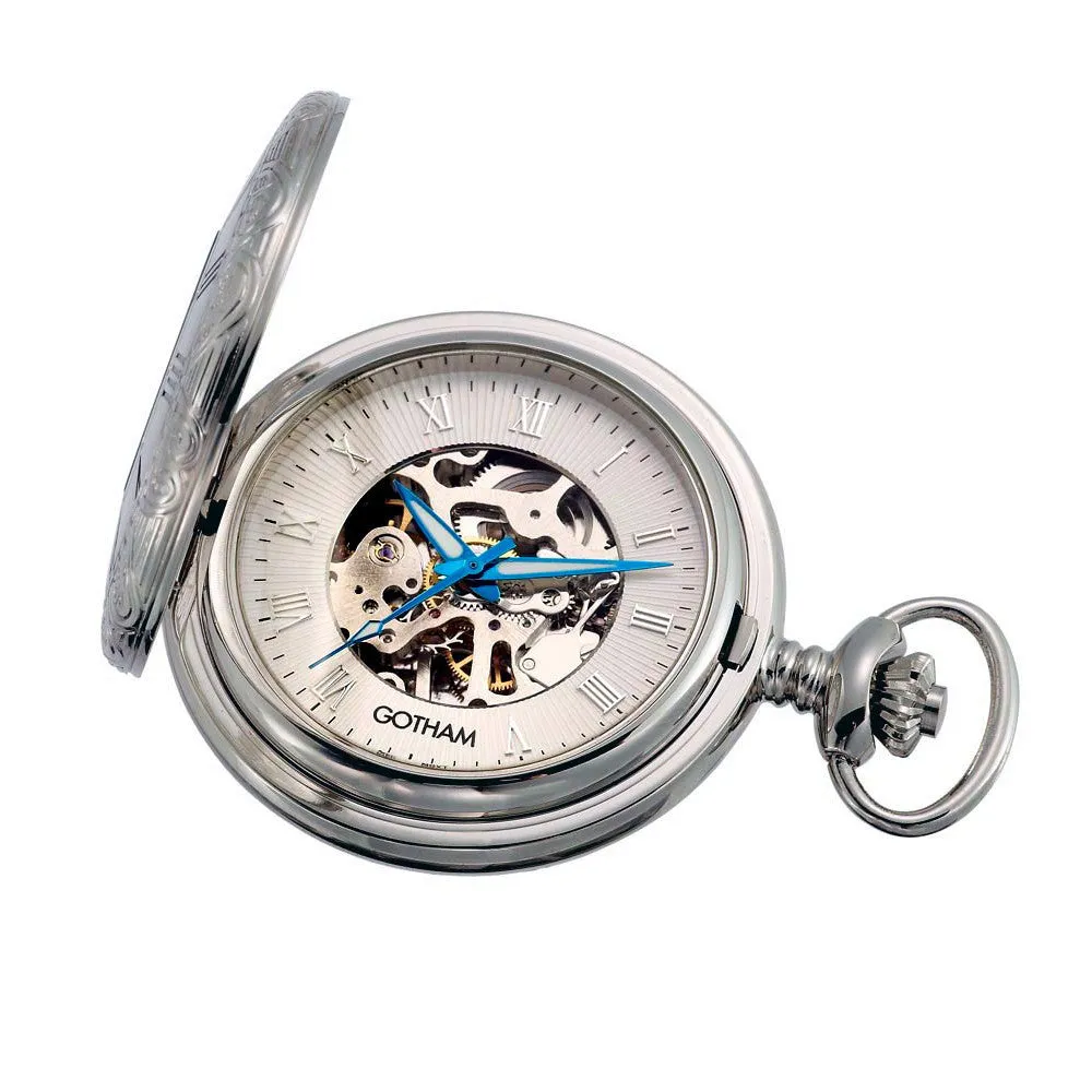 Gotham Men's Silver-Tone 17 Jewel Mechanical Covered Pocket Watch # GWC14036S