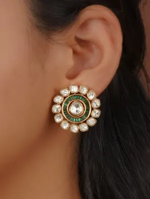 Green Color Gold Plated Faux Polki Earrings - PK-E120WGR