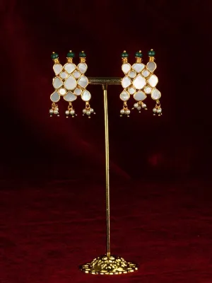 Green Color Gold Plated Jadau Kundan Earrings - ME1350