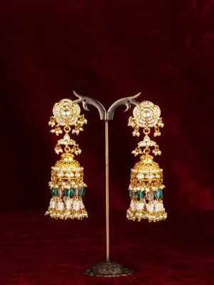 Green Color Gold Plated Jadau Kundan Earrings - ME1358Y
