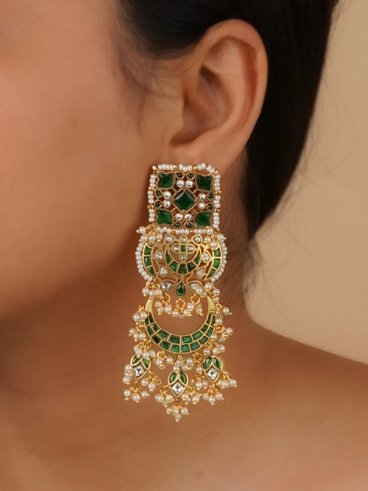 Green Color Gold Plated Mishr Earrings - MR-E211WGR