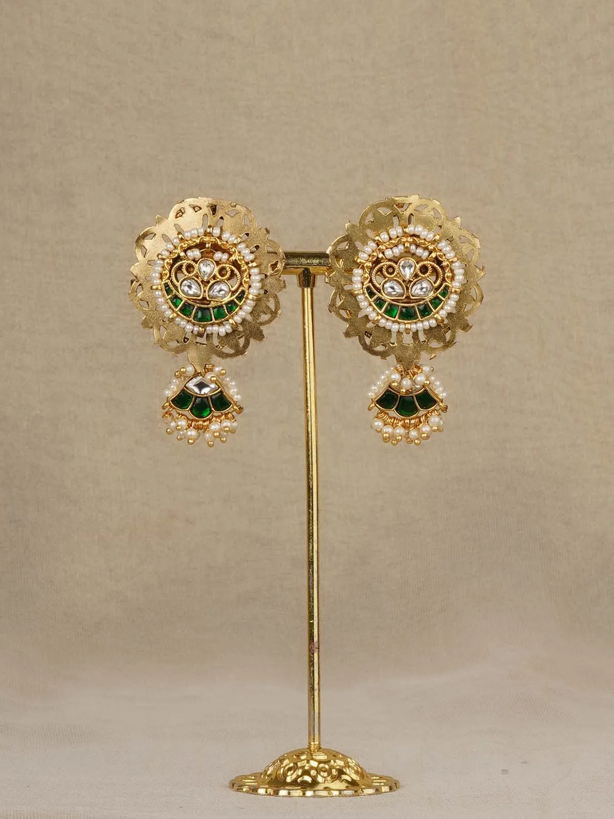 Green Color Gold Plated Mishr Earrings - MR-E288WGR