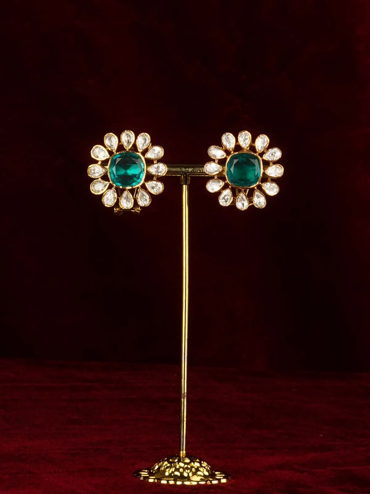 Green Color Gold Plated Moissanite Earrings - MO-EAR52GR
