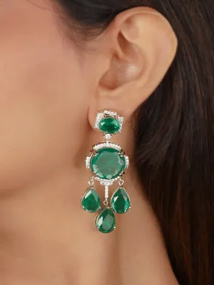 Green Color Silver Plated Faux Diamond Earrings - CZEAR590