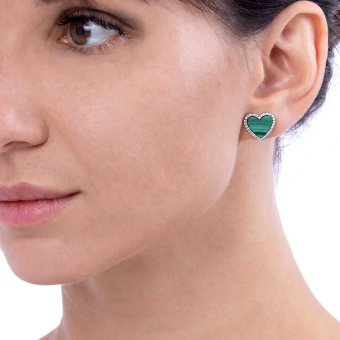 Green Malachite Heart Shaped Earring Studs