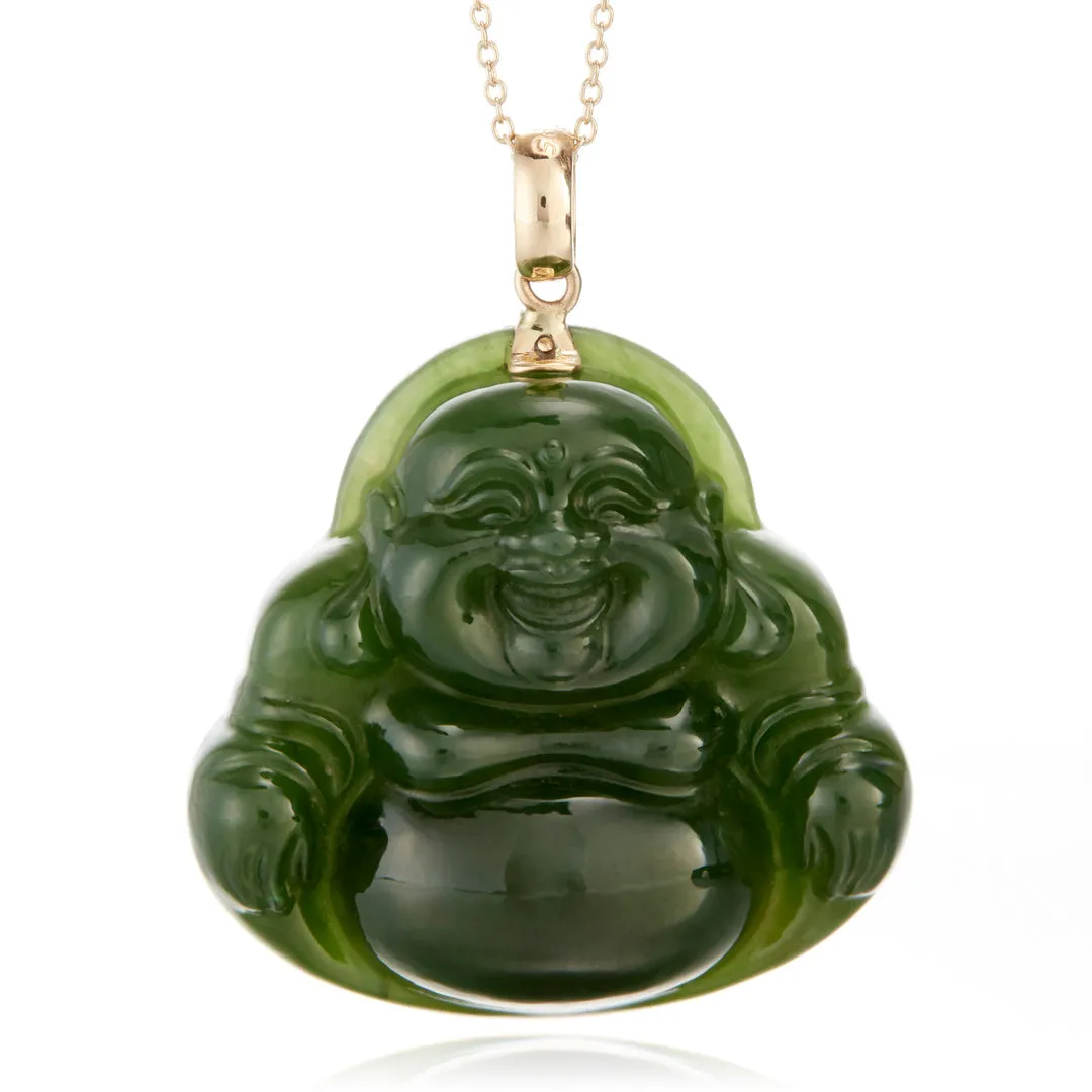 Green Nephrite Jade Carved Buddha Pendant