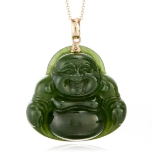 Green Nephrite Jade Carved Buddha Pendant
