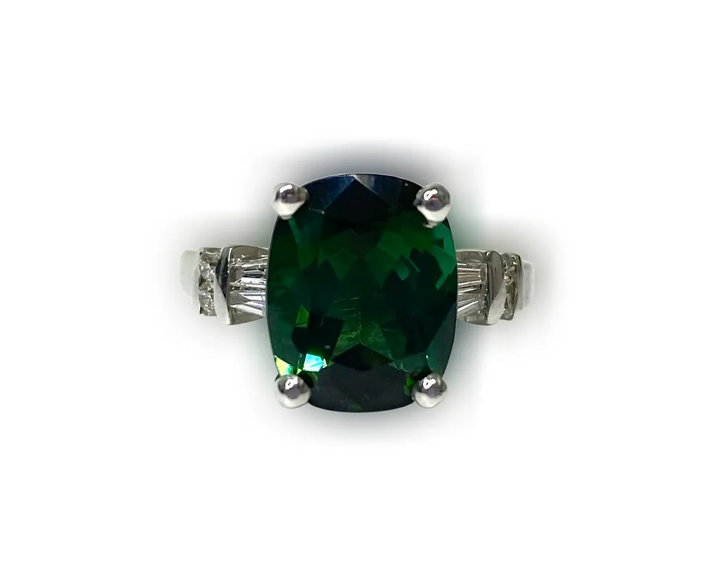 Green Tourmaline Cushion Ring 5.00 cts