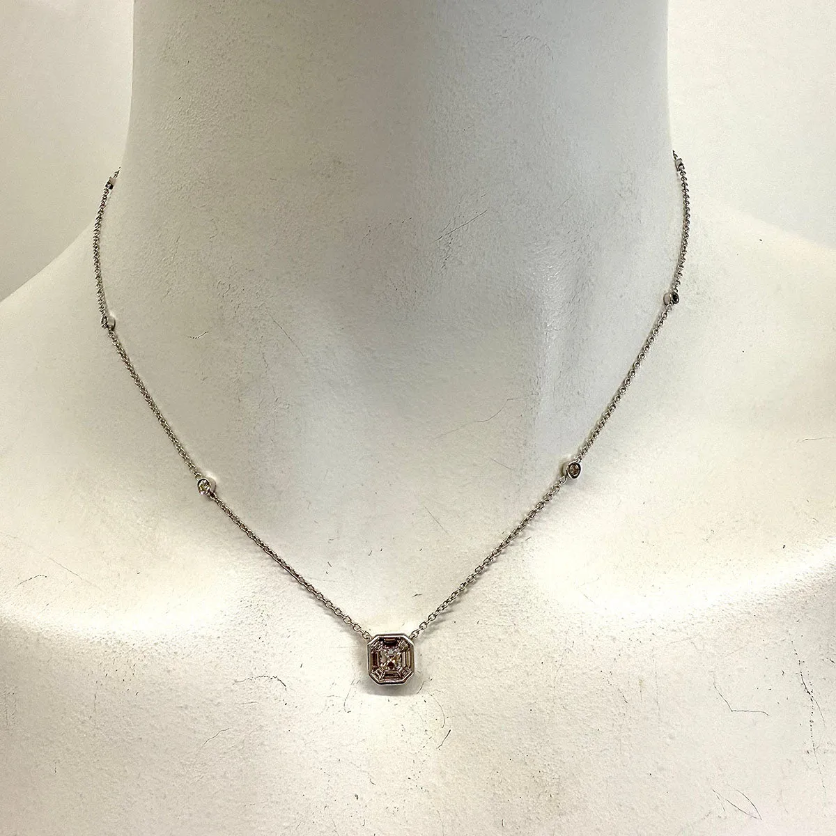 Hasbani 18K White Gold Diamond Pendant Necklace and 6 Bezel Set Diamonds
