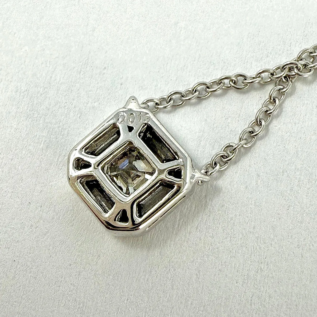 Hasbani 18K White Gold Diamond Pendant Necklace and 6 Bezel Set Diamonds
