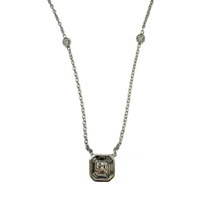 Hasbani 18K White Gold Diamond Pendant Necklace and 6 Bezel Set Diamonds