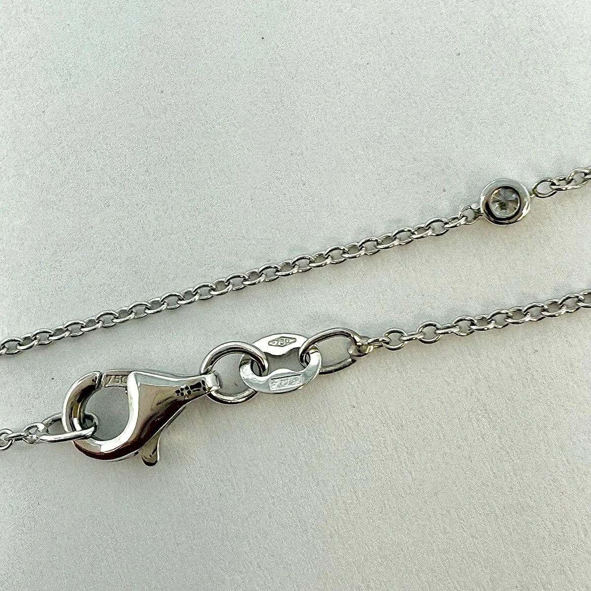 Hasbani 18K White Gold Diamond Pendant Necklace and 6 Bezel Set Diamonds