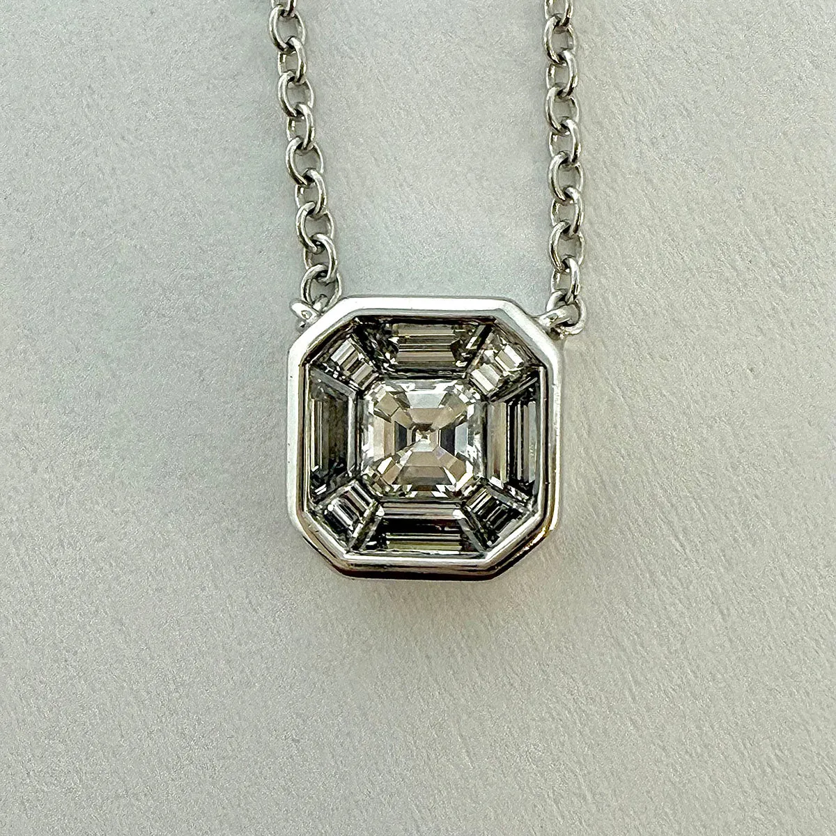 Hasbani 18K White Gold Diamond Pendant Necklace and 6 Bezel Set Diamonds