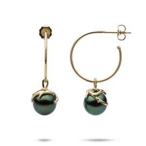 Heritage Tahitian Black Pearl Earrings in Gold - 9-10mm