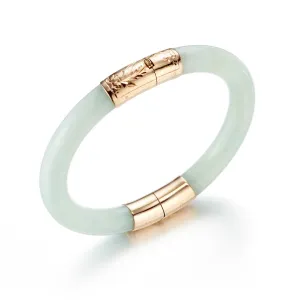 Icy Green Jade Oval Hinged Bangle