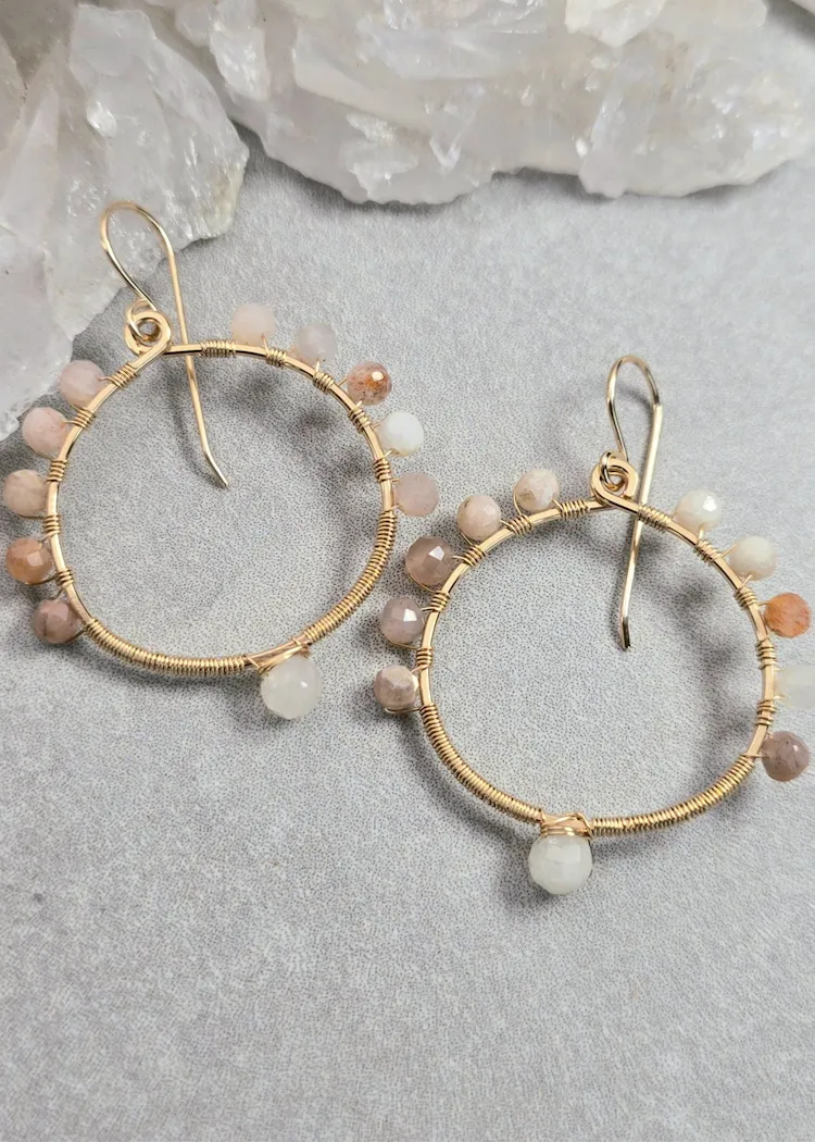 James   Jezebelle | Peach Moonstone Wrapped Hoops