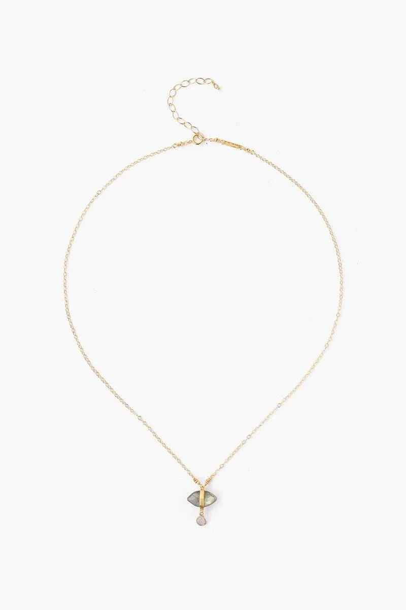 Labradorite Evil Eye and Sliced Diamond Charm Necklace