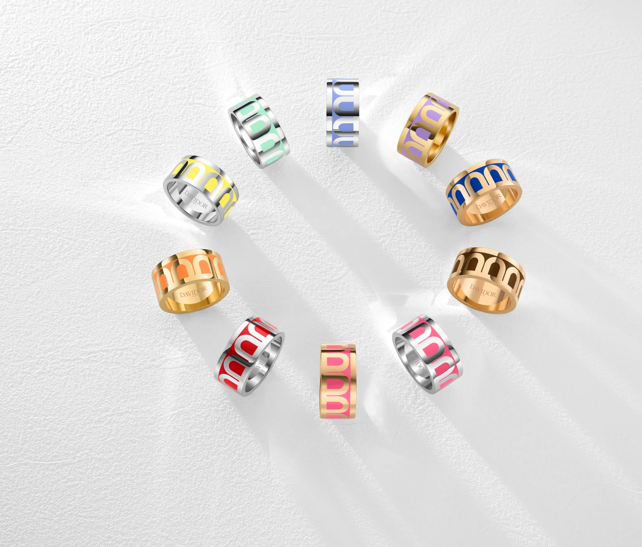 L'Arc de DAVIDOR Ring GM, 18k Rose Gold with Flamant Lacquered Ceramic