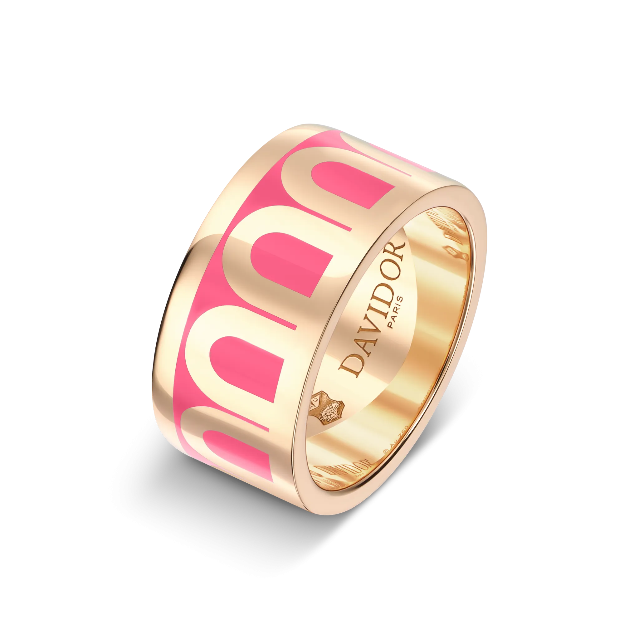 L'Arc de DAVIDOR Ring GM, 18k Rose Gold with Flamant Lacquered Ceramic