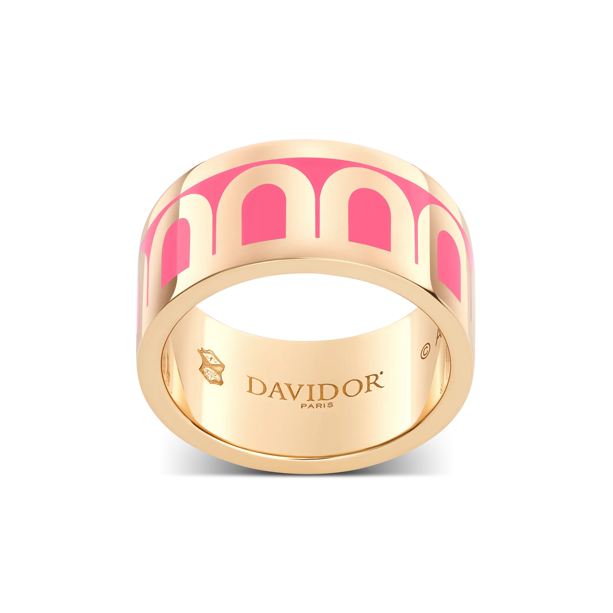L'Arc de DAVIDOR Ring GM, 18k Rose Gold with Flamant Lacquered Ceramic