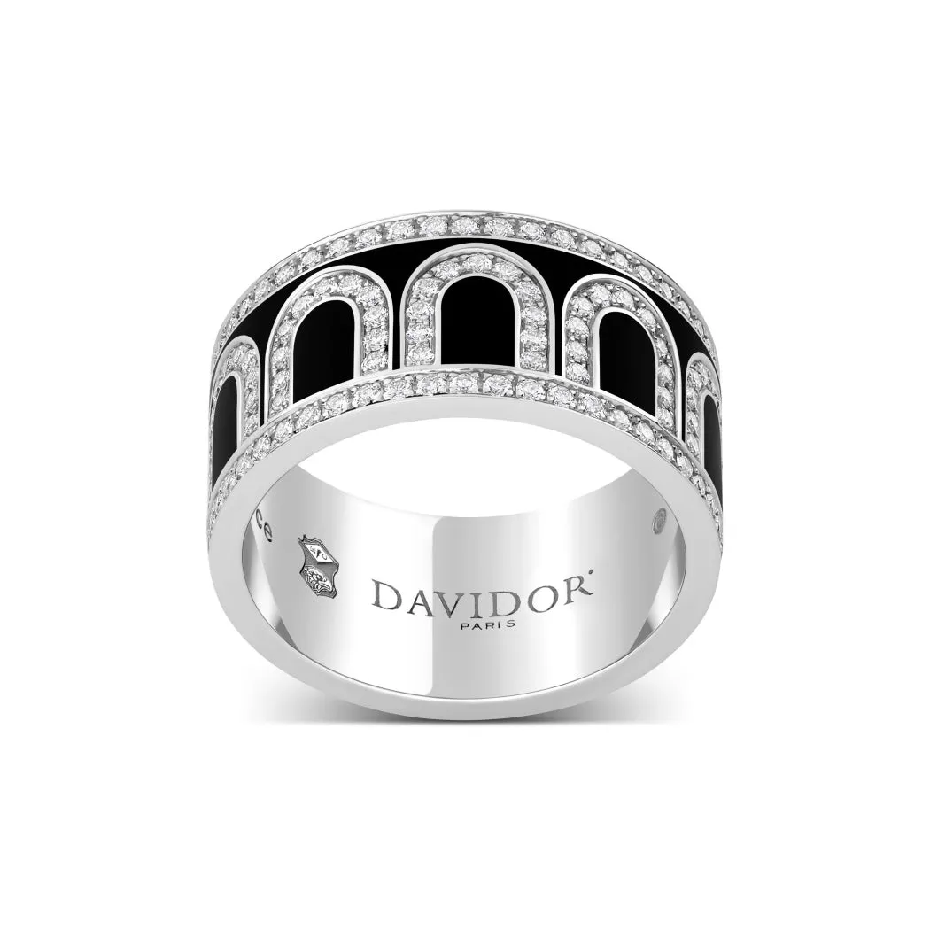 L'Arc de DAVIDOR Ring GM, 18k White Gold with Caviar Lacquered Ceramic and Palais Diamonds