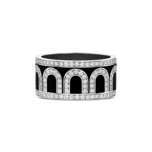 L'Arc de DAVIDOR Ring GM, 18k White Gold with Caviar Lacquered Ceramic and Palais Diamonds
