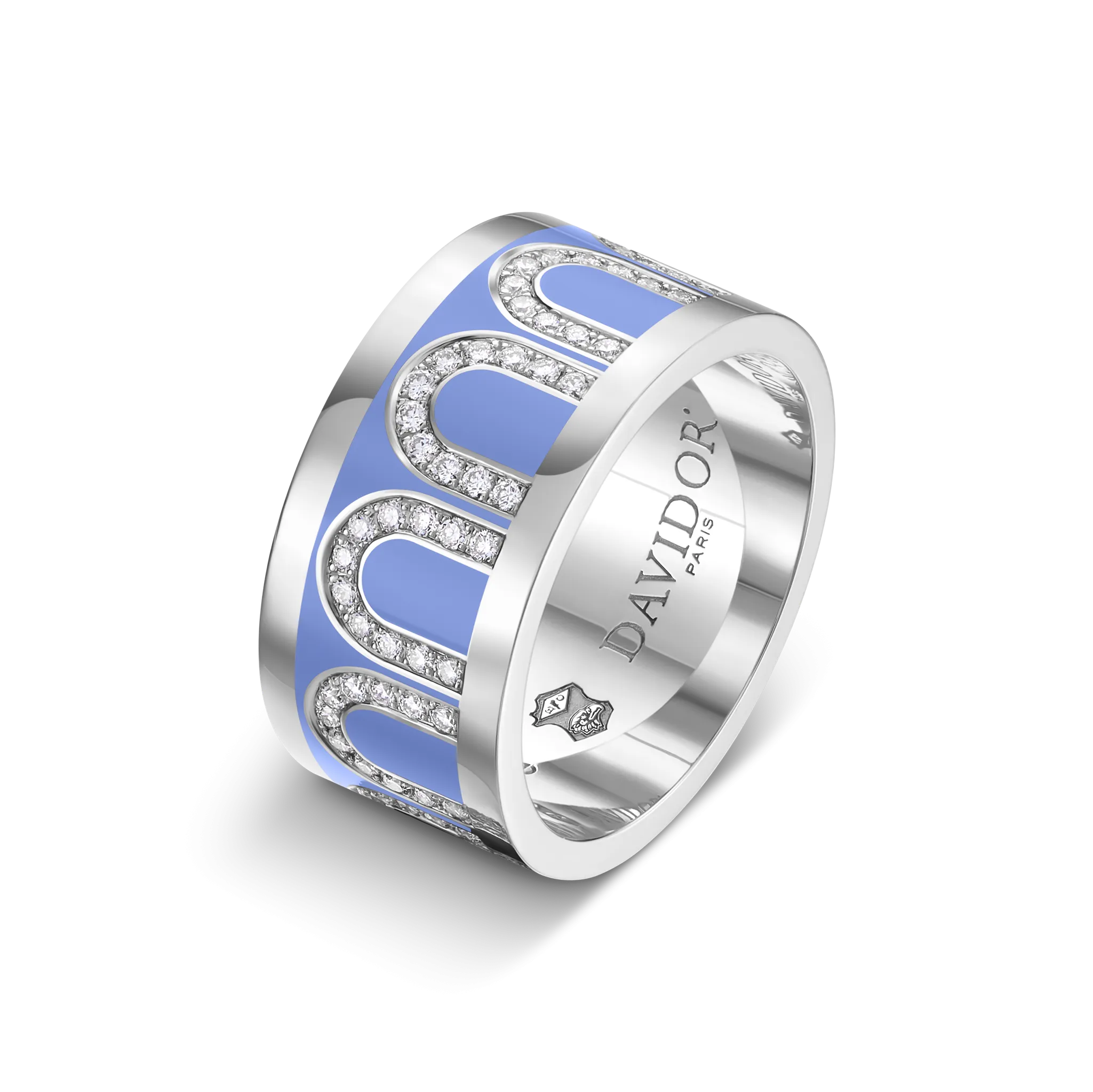 L'Arc de DAVIDOR Ring GM, 18k White Gold with Hortensia Lacquered Ceramic and Arcade Diamonds
