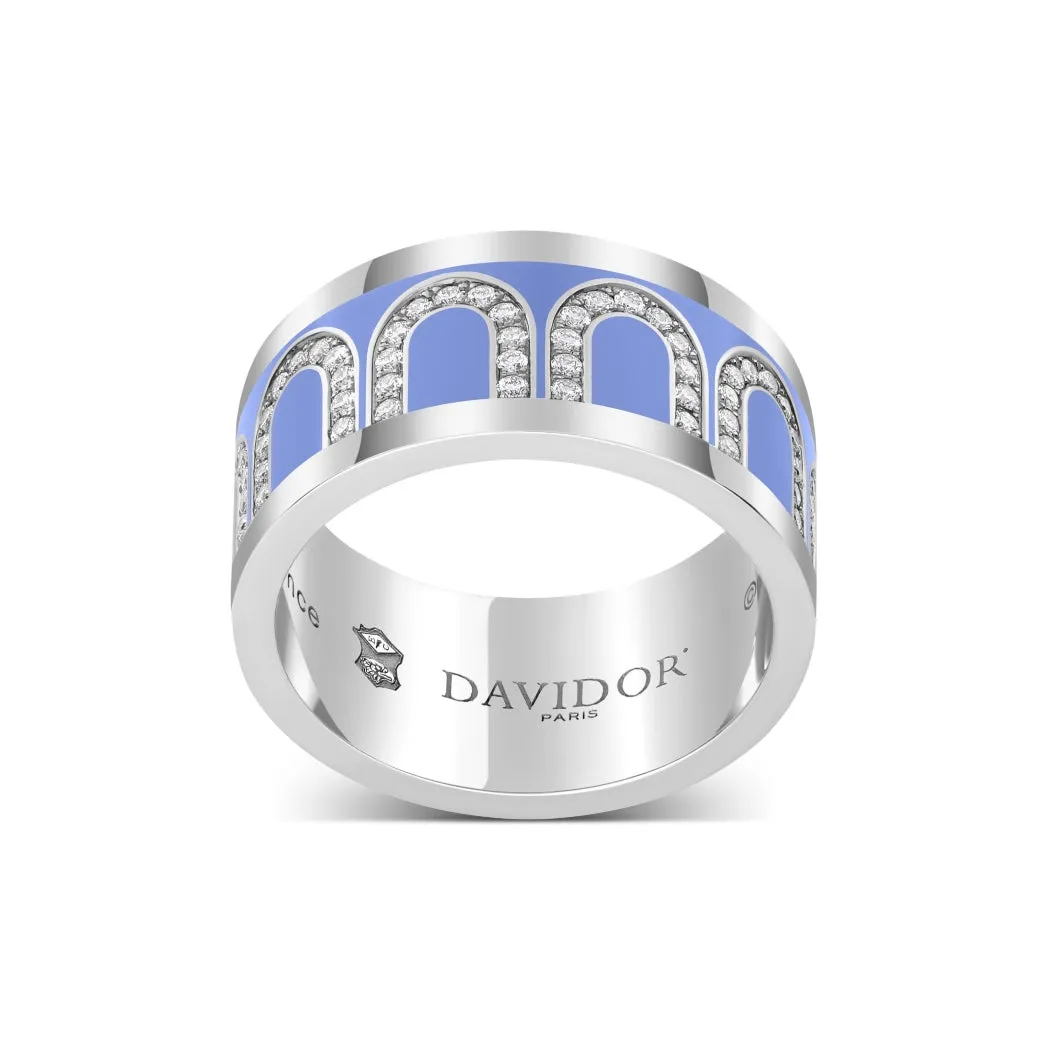 L'Arc de DAVIDOR Ring GM, 18k White Gold with Hortensia Lacquered Ceramic and Arcade Diamonds
