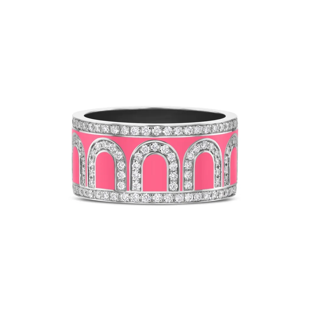 L'Arc de DAVIDOR Ring GM, 18k White Gold with May Rose Lacquered Ceramic and Palais Diamonds