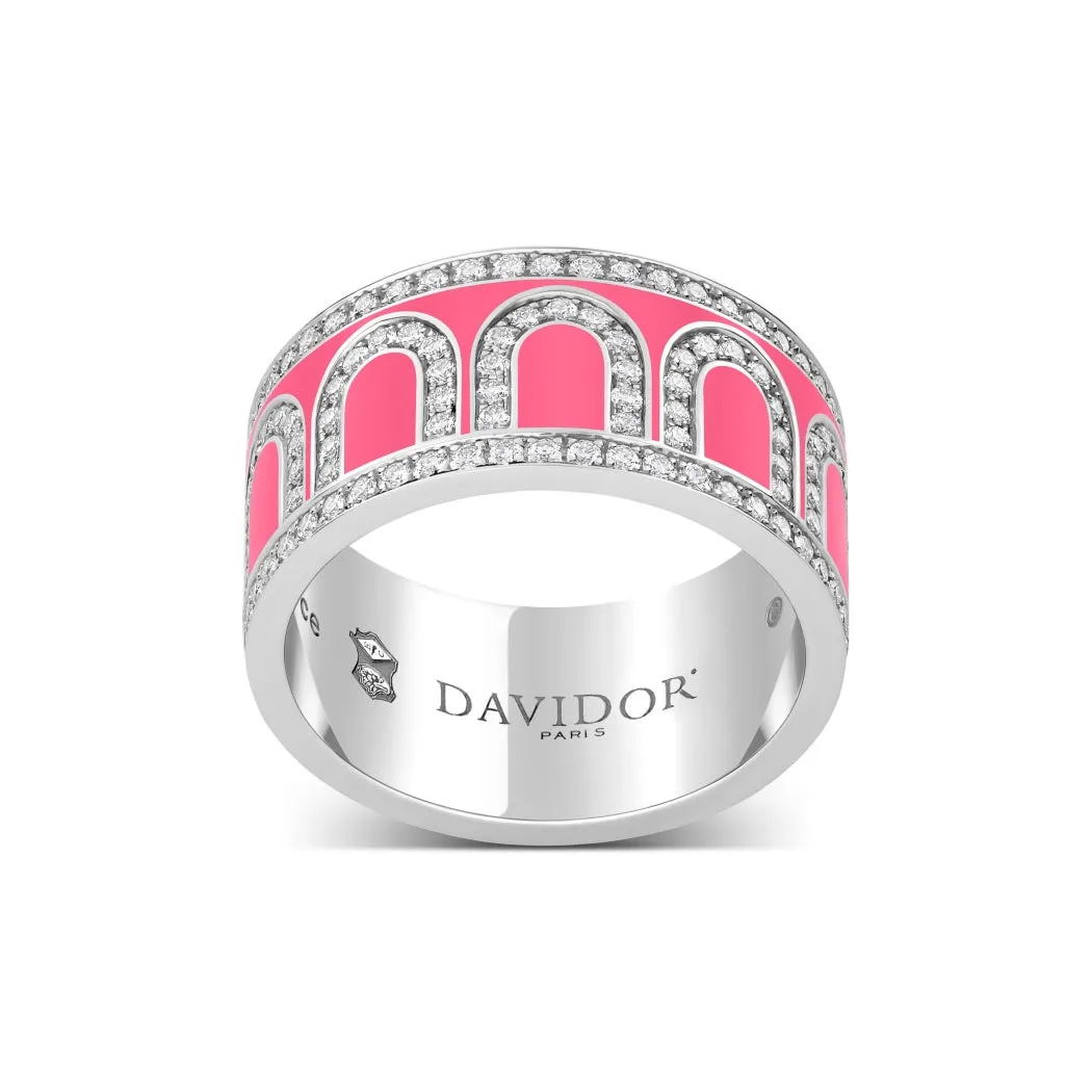 L'Arc de DAVIDOR Ring GM, 18k White Gold with May Rose Lacquered Ceramic and Palais Diamonds